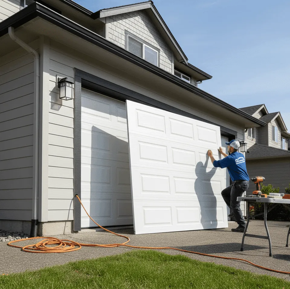 Professional garage door panel replacement service in Beaverton Oregon by Ecostar Garage Door technician