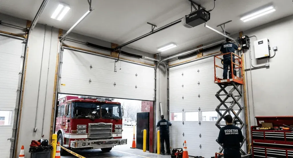 commercial garage door installation at modern fire station
